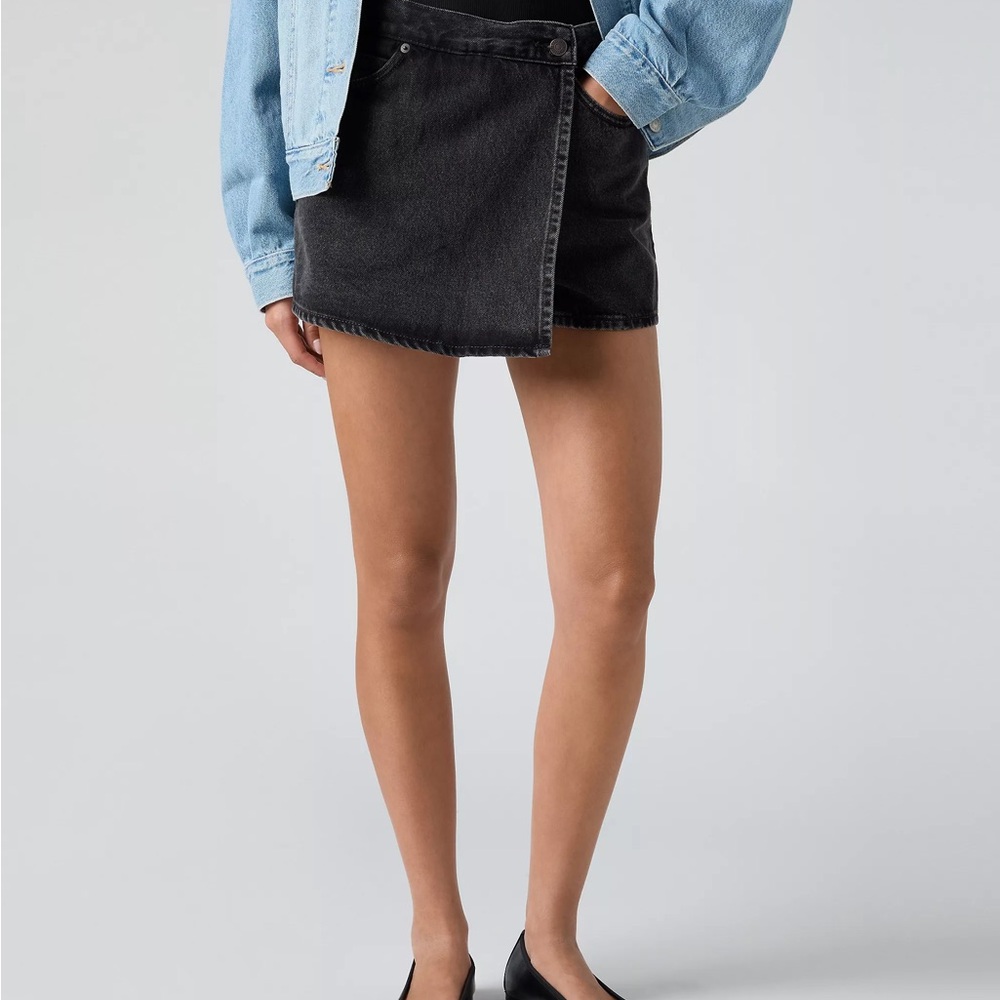 Levi's Black Denim Faux Wrap Mini Skort